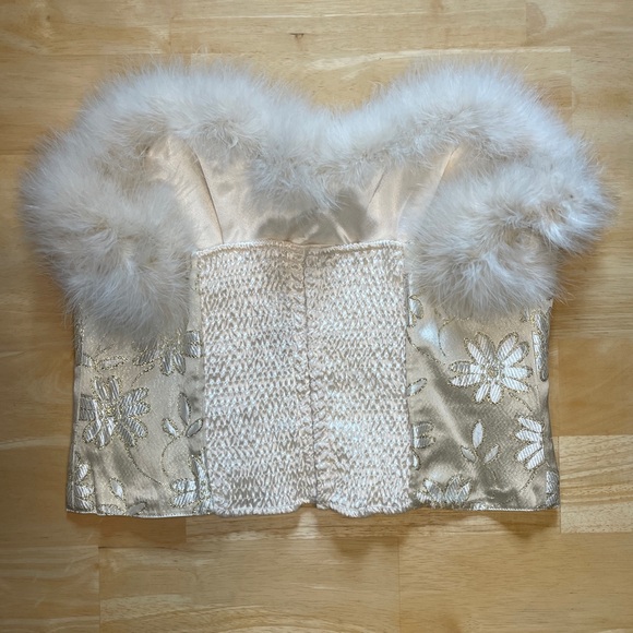 Vintage Rare Victoria’s Secret Gold Label Feather Trim Floral Satin Corset Top - Picture 2 of 15